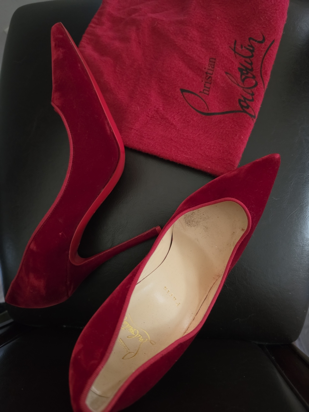 Christian Louboutin Red Velvet Pointed-Toe Stiletto Pumps